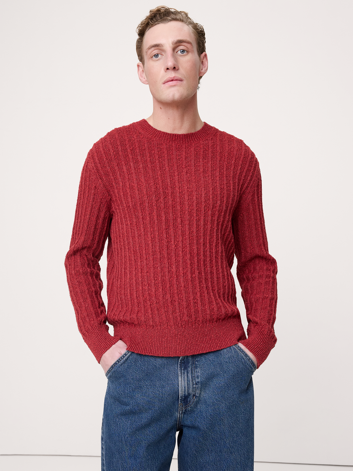 Image number 1 showing, Cotton-Linen Blend Crew-Neck Sweater