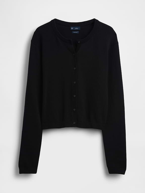 100% Cotton Relaxed Crop Cardigan Sweater