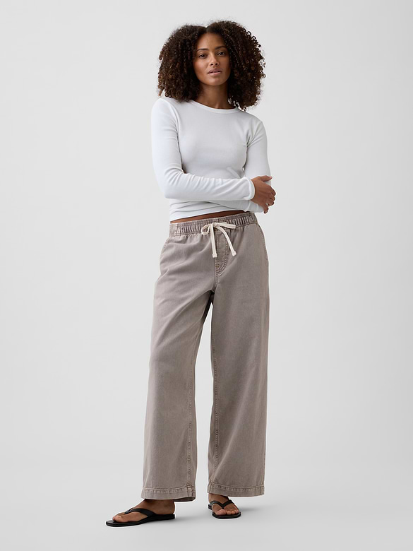 High Rise Pull-On Wide-Leg Jeans
