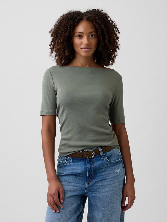 Modern Ribbed Boatneck T-Shirt