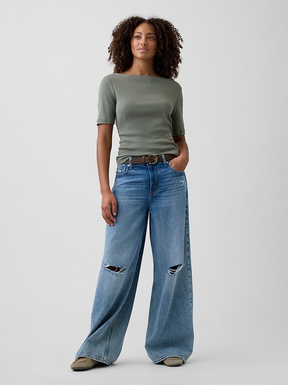 Modern Ribbed Boatneck T-Shirt
