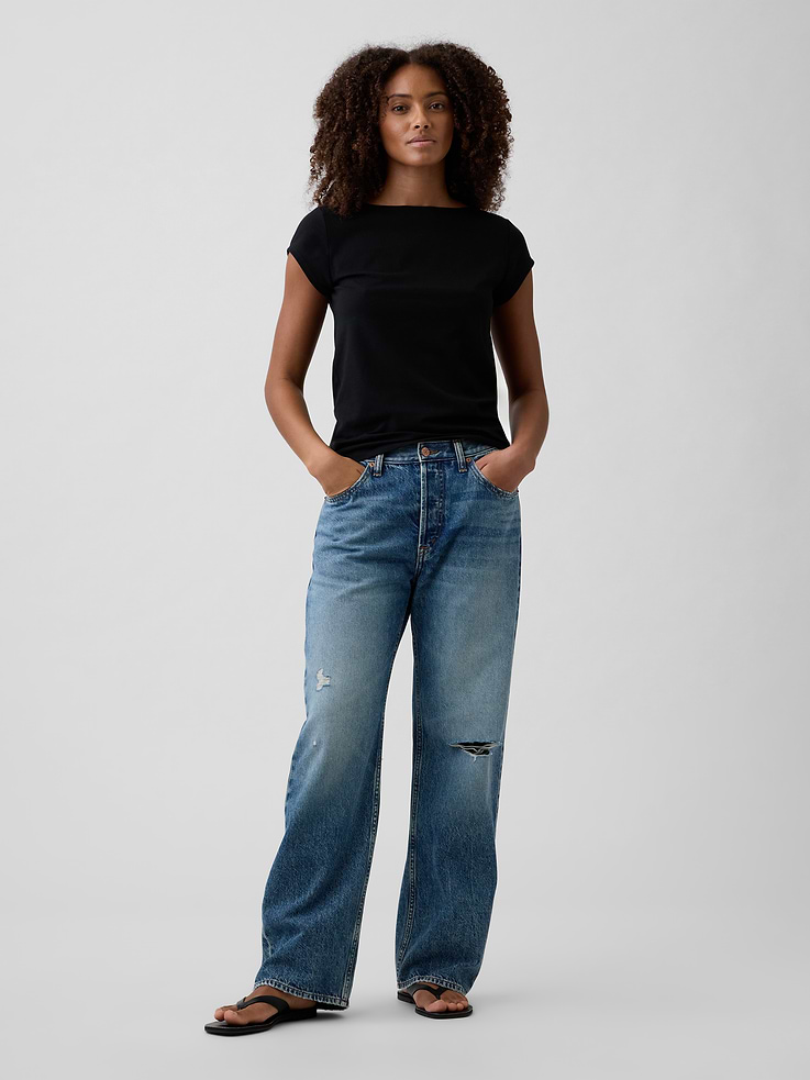 Image 3 of 5, Stretch Jersey Boatneck T-Shirt