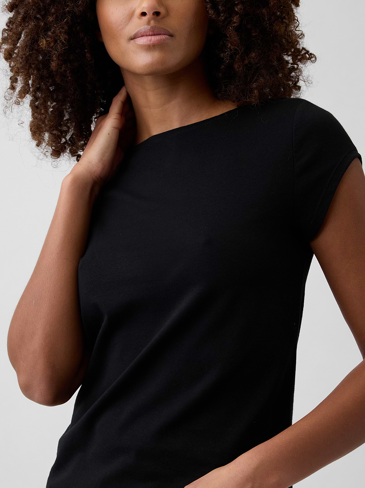 Image 4 of 5, Stretch Jersey Boatneck T-Shirt