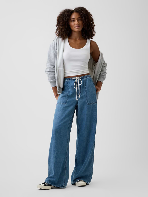 Mid Rise Soft Pull-On Wide-Leg Jeans