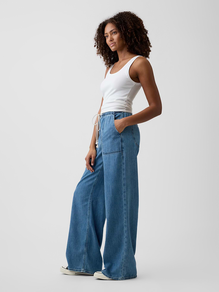 Image number 3 showing, Mid Rise Soft Pull-On Wide-Leg Jeans