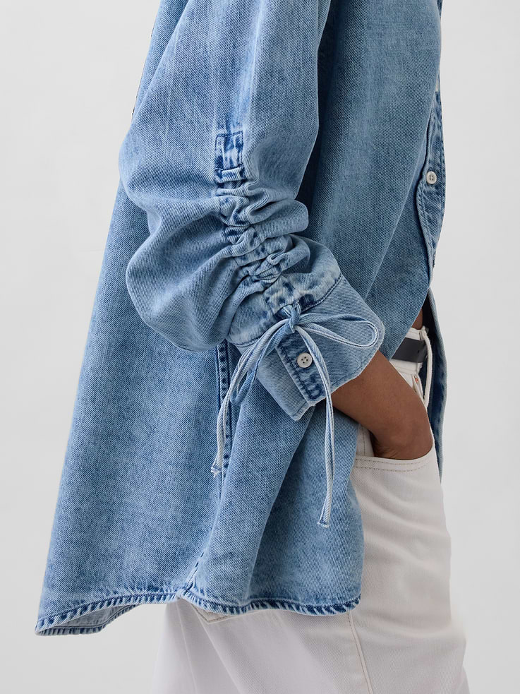 Image number 5 showing, UltraSoft Denim Oversized Ruched-Sleeve Shirt