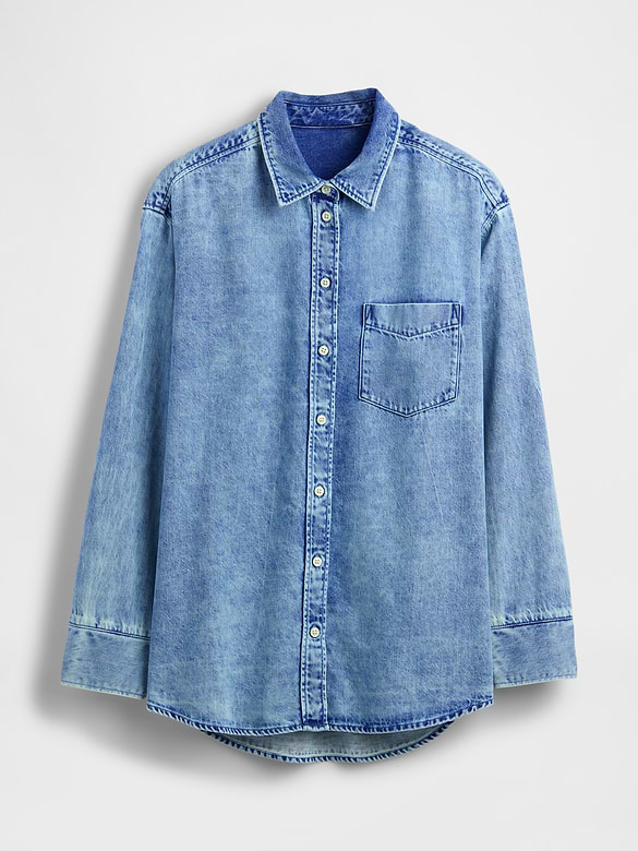 UltraSoft Denim Oversized Ruched-Sleeve Shirt