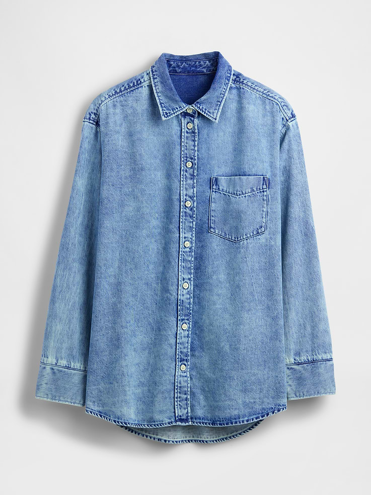 Image number 6 showing, UltraSoft Denim Oversized Ruched-Sleeve Shirt