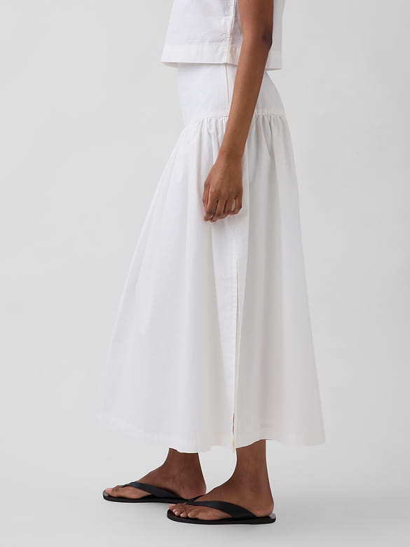 Poplin Drop-Waist Maxi Skirt