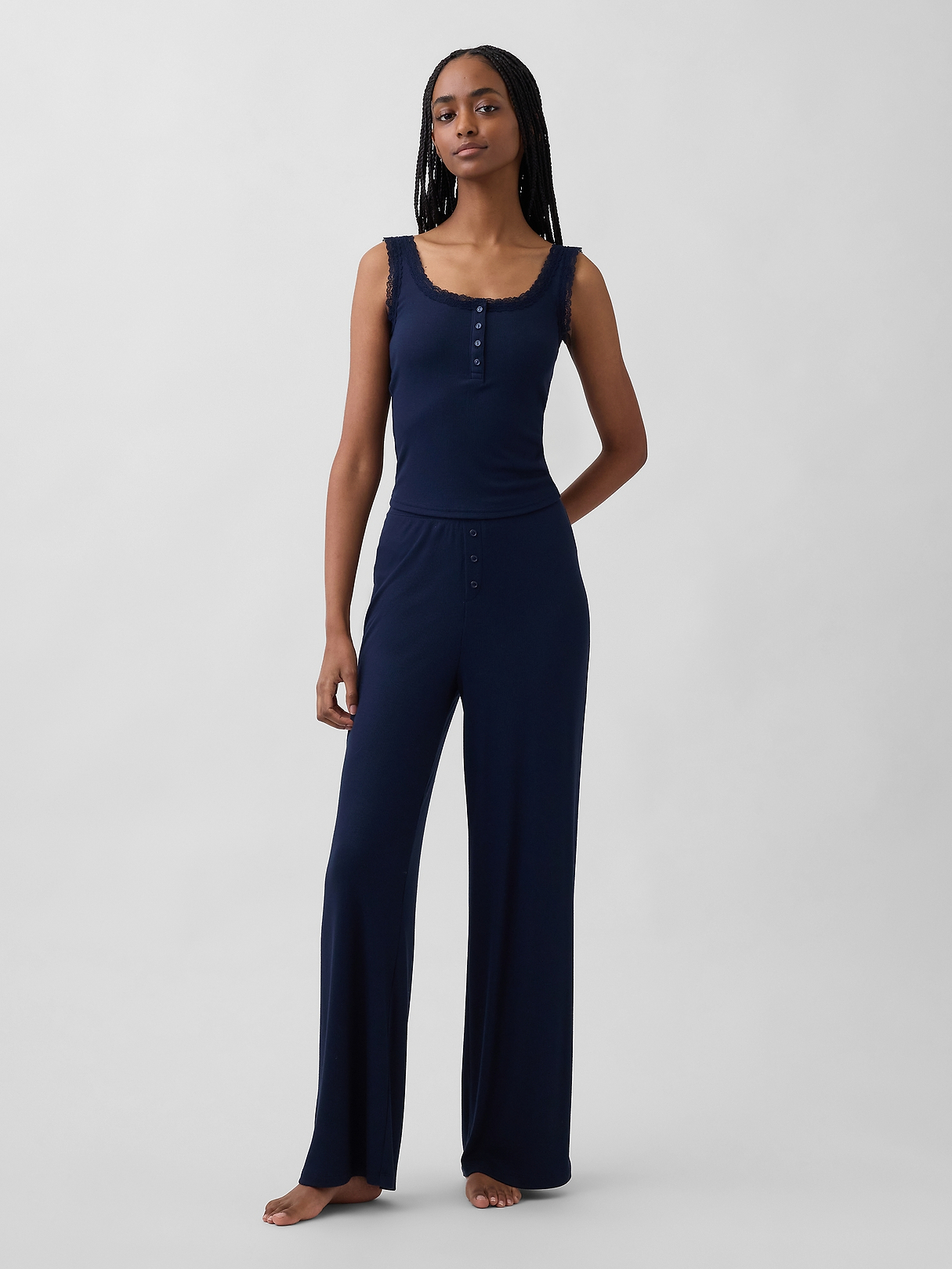 MiniRib Lace Henley PJ Tank Top | Gap