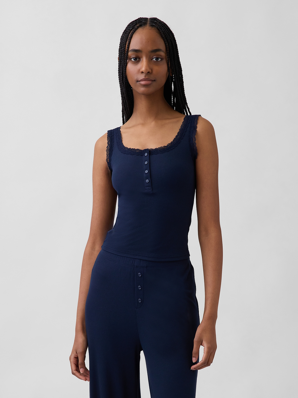 MiniRib Lace Henley PJ Tank Top | Gap