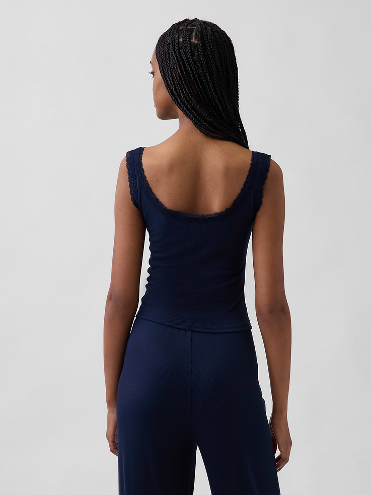 Image number 3 showing, Mini Rib Lace Henley PJ Tank Top