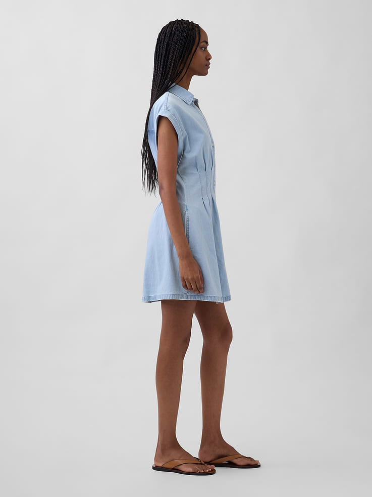 Image number 3 showing, Denim Pleated Mini Shirtdress
