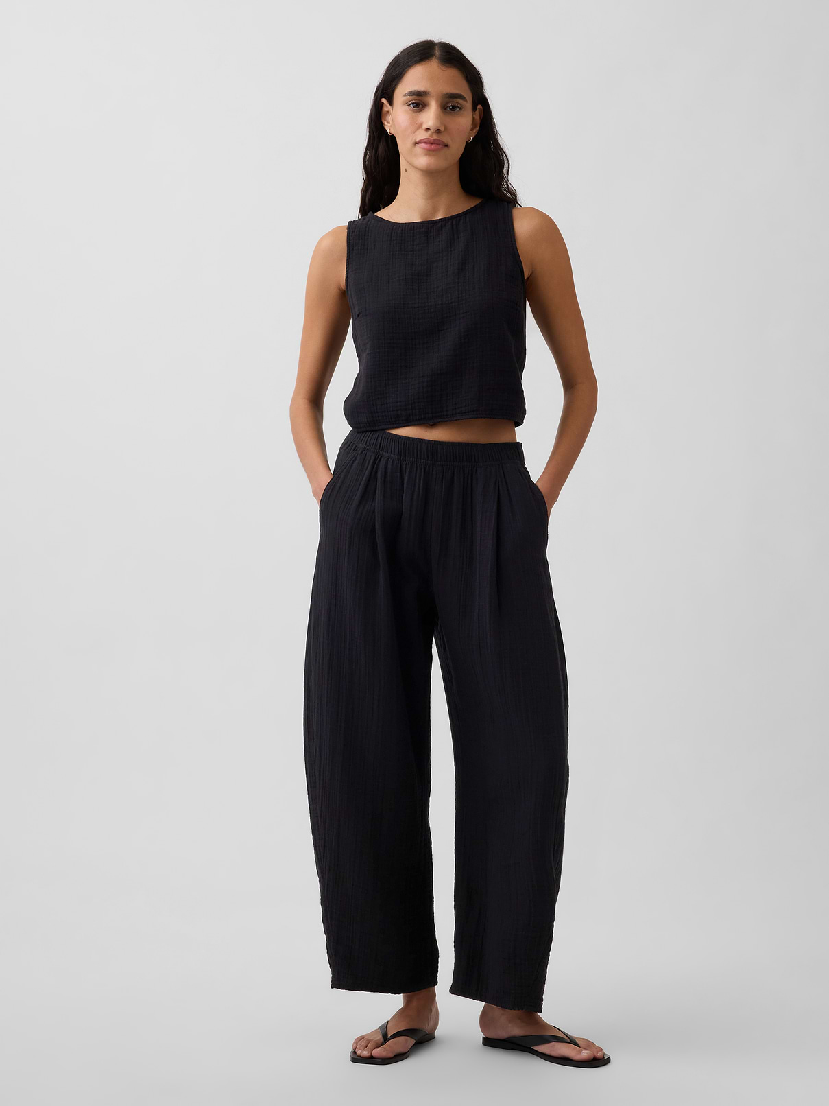 Cotton Gauze Easy Barrel Pants