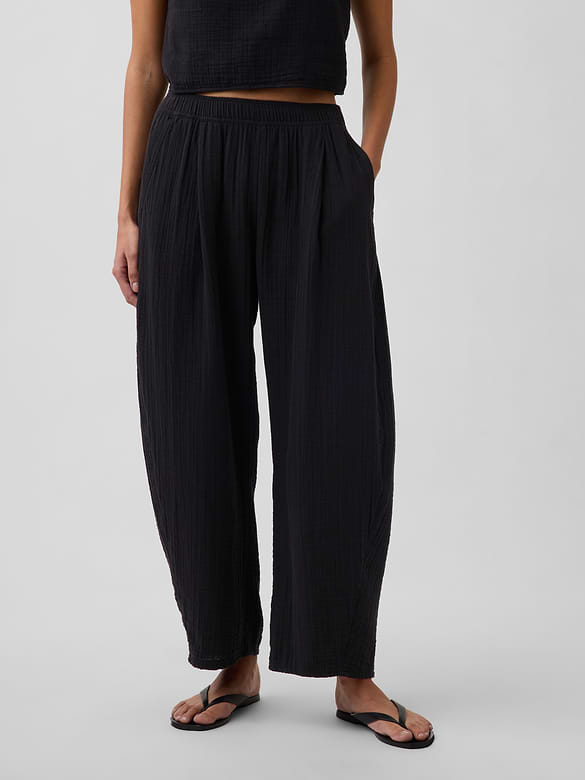 Cotton Gauze Easy Barrel Pants