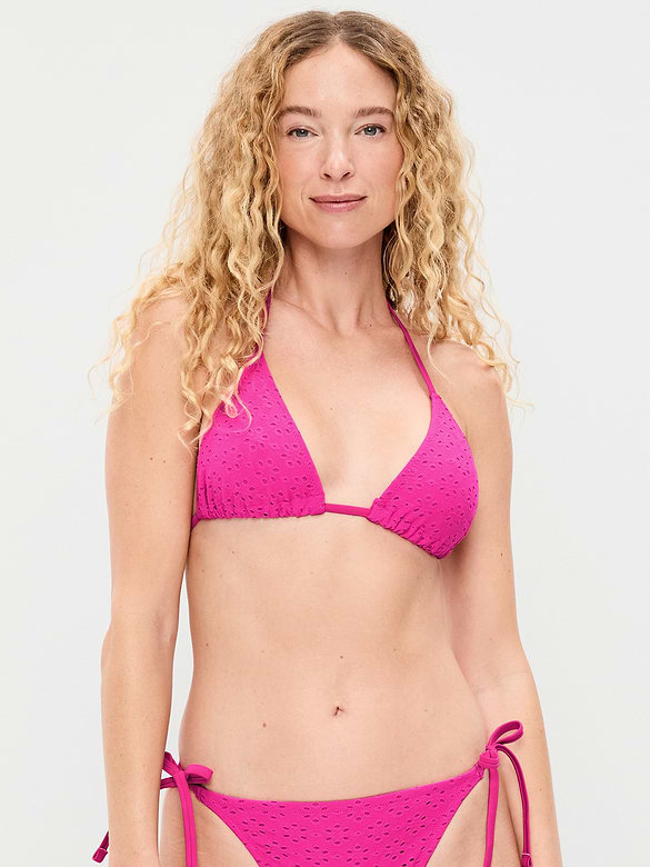 Eyelet Triangle String Bikini Swim Top