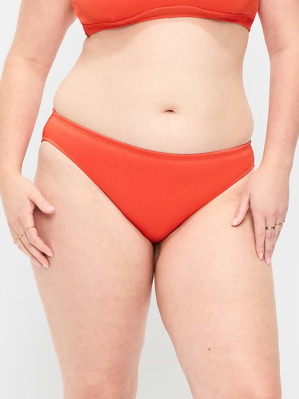 Ribbed Mid-Rise Bikini Swim Bottoms