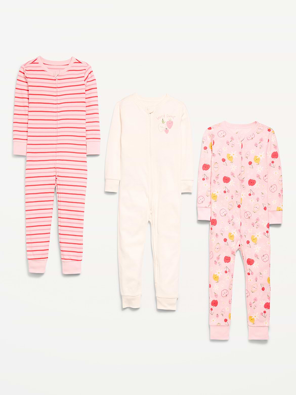 Unisex Snug-Fit 2-Way-Zip Pajama One-Piece 3-Pack for Toddler & Baby