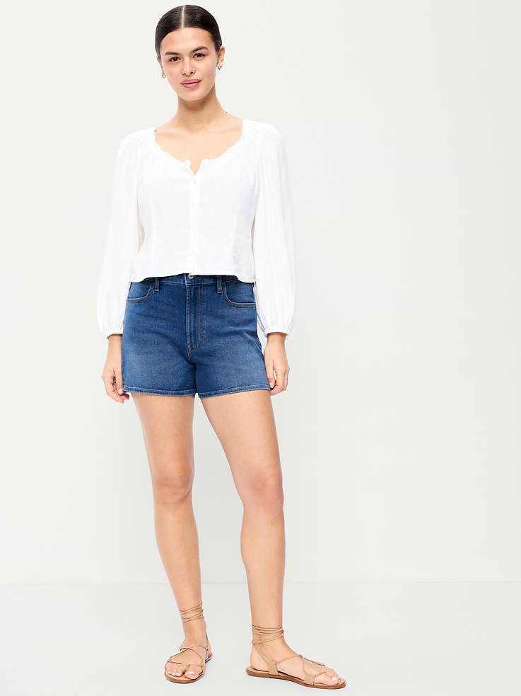 Image number 4 showing, High-Waisted Wow Jean Shorts -- 4-inch inseam