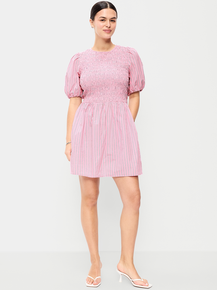 Image number 6 showing, Smocked Puff-Sleeve Flare Mini Dress