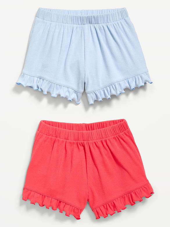 Ruffle-Hem Ribbed Shorts 2-Pack for Toddler Girls