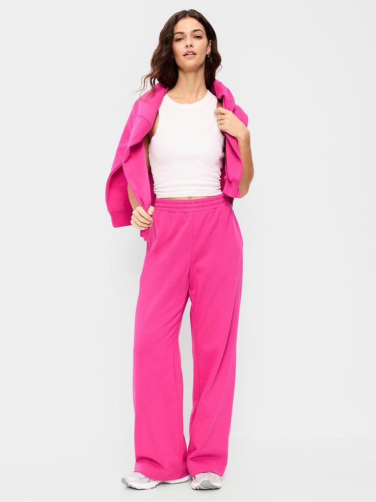 L'image numéro 1 présente Pantalon en coton ouaté à jambe large et à taille haute PurConfort