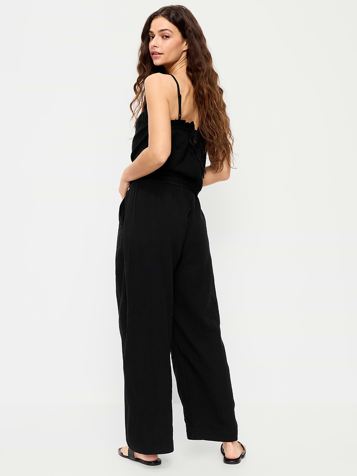 Image number 3 showing, High-Waisted Crinkle Gauze Barrel Ankle Pants