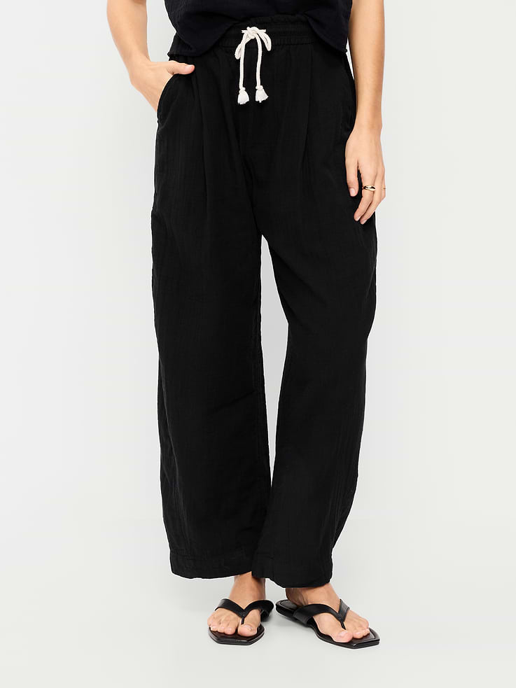 Image number 2 showing, High-Waisted Crinkle Gauze Barrel Ankle Pants