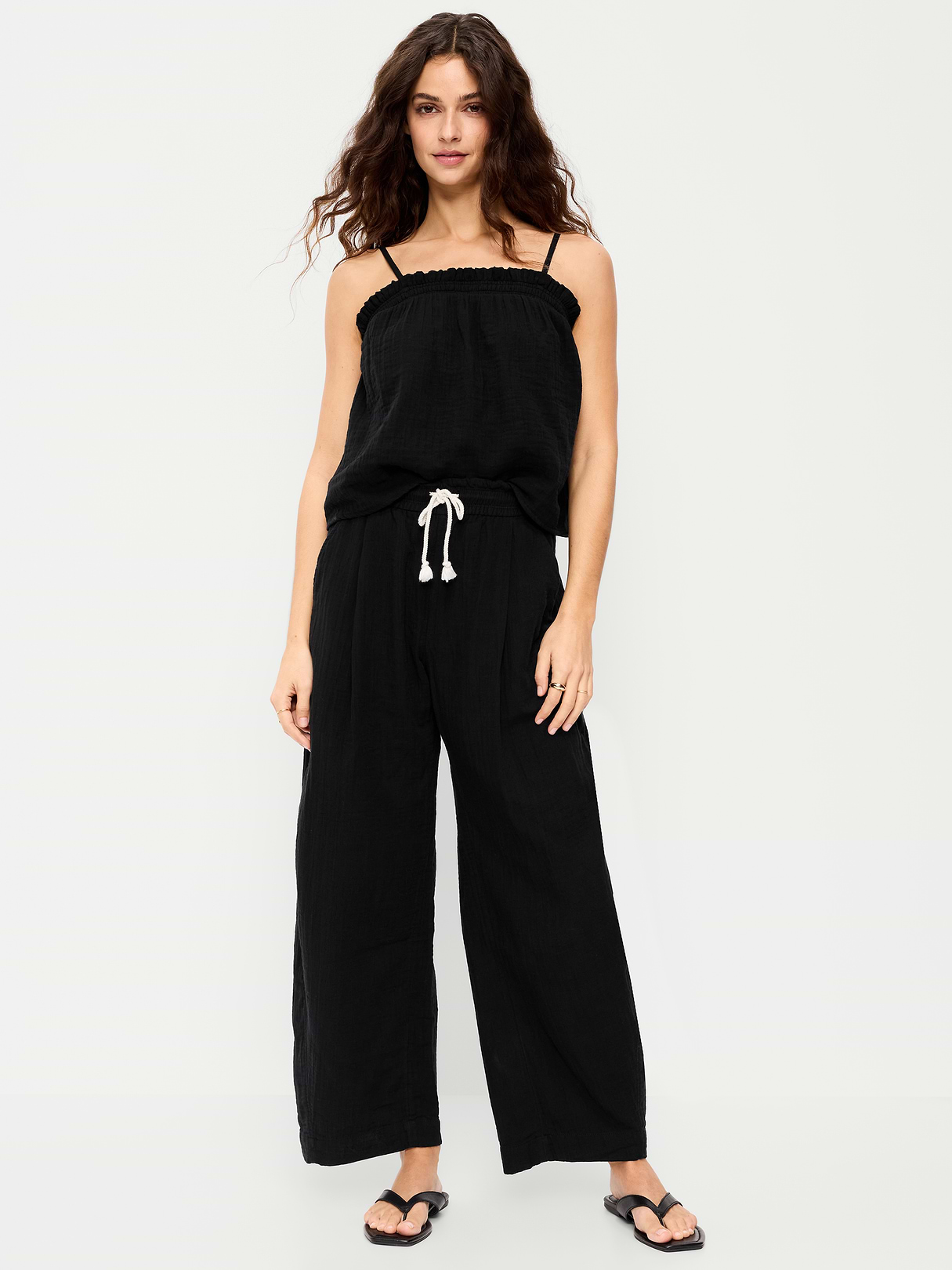 High-Waisted Crinkle Gauze Barrel Ankle Pants - Black Jack by Old Navy