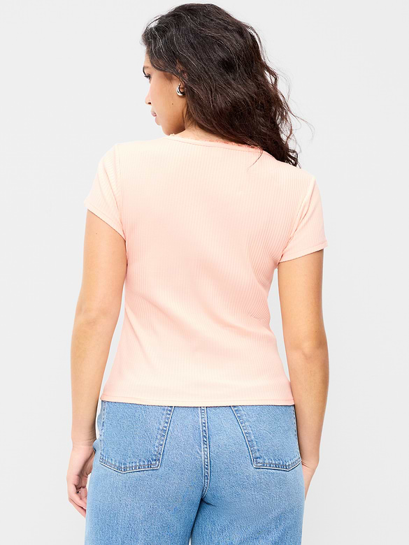 Lace-Trim Sweetheart-Neck Ribbed Top