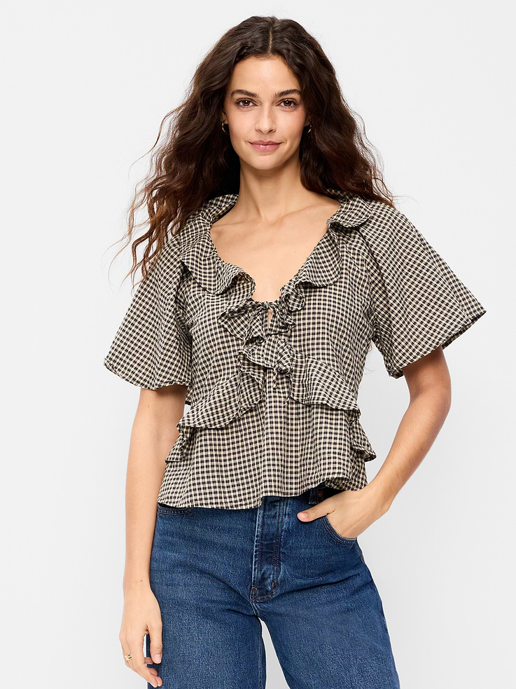 Image number 1 showing, Ruffle Tie-Front Top