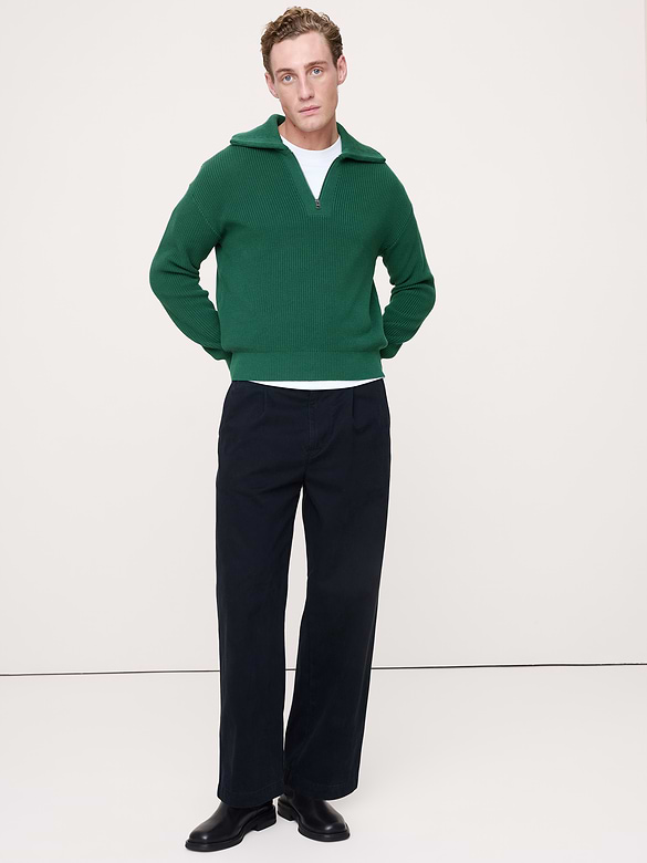 Cotton Ribbed Zip Sweater Polo