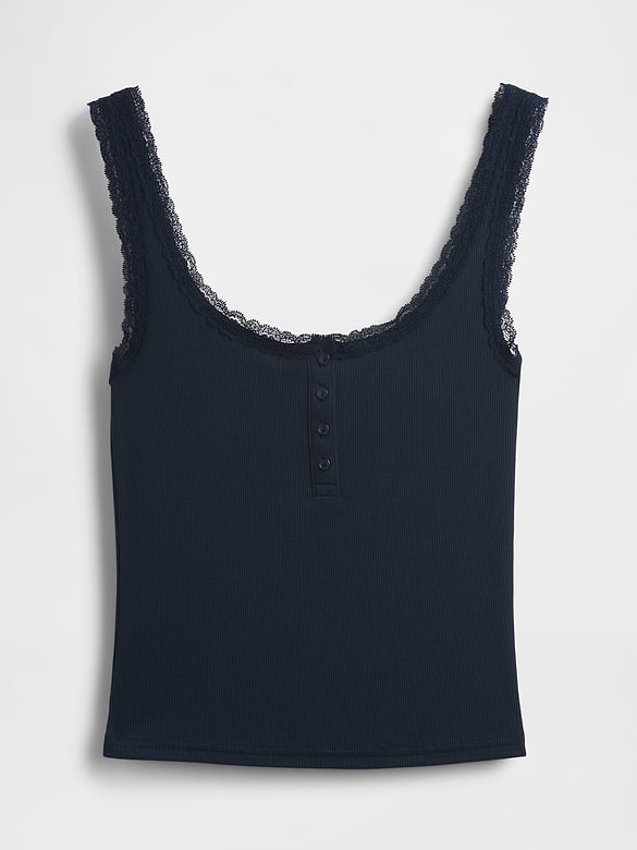 Mini Rib Lace Henley PJ Tank Top