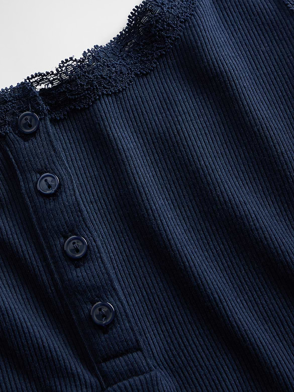 Mini Rib Lace Henley PJ Tank Top