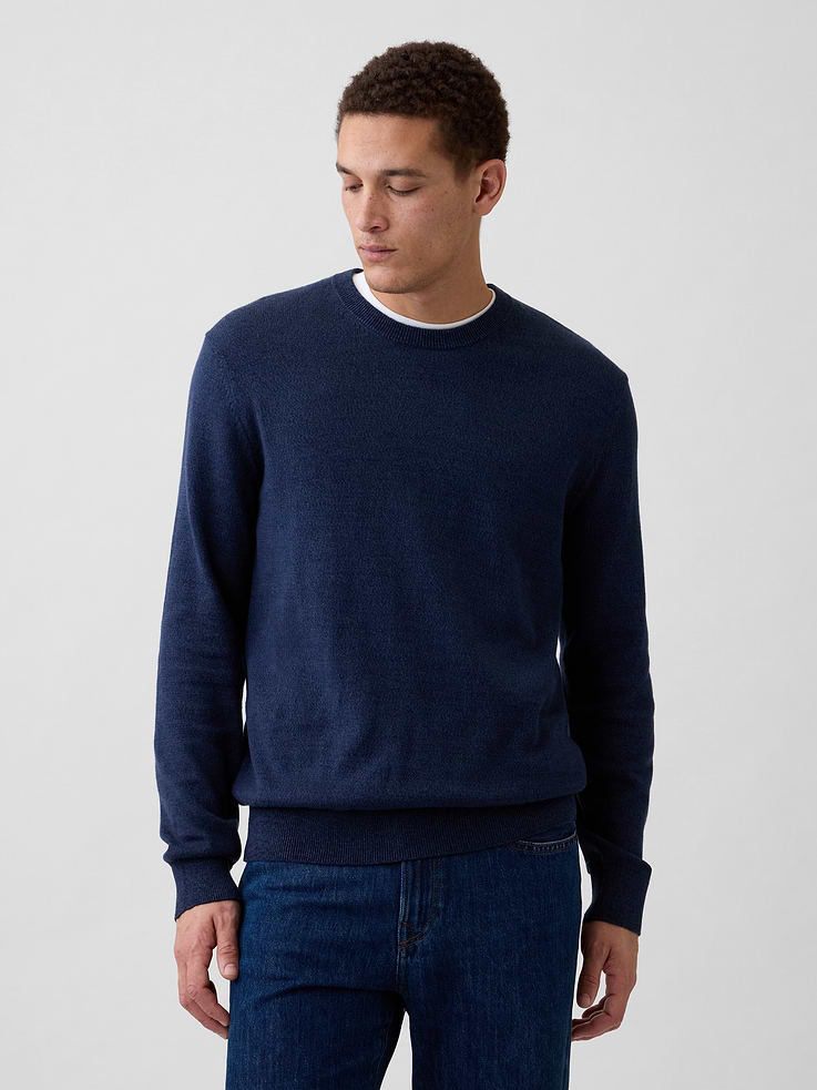 Image 1 of 5, Soft cotton knit., Long sleeves with ribbed cuffs., Ribbed crewneck., Ribbed hem., This product was made in a factory that invests in gender equity and women’s empowerment through RISE. Learn more at gapinc.com/equity., Product #1172858