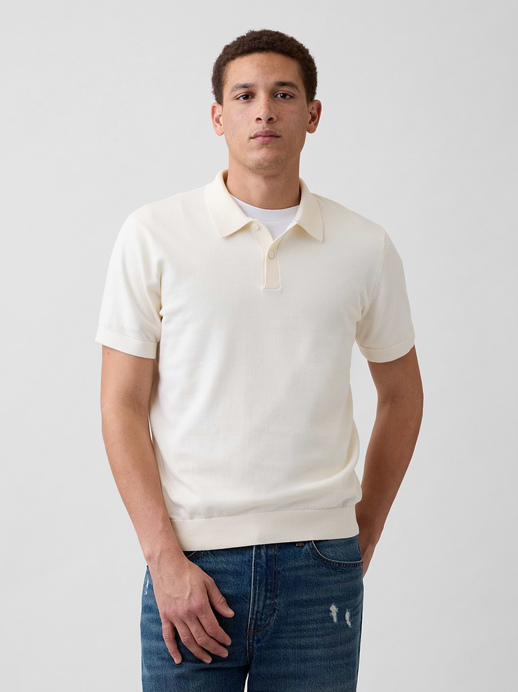 Image 1 of 5, Soft cotton knit., Short sleeves., Spread collar, henley button front., Ribbed hem., This product was made in a factory that invests in gender equity and women’s empowerment through RISE. Learn more at, Product #1172859