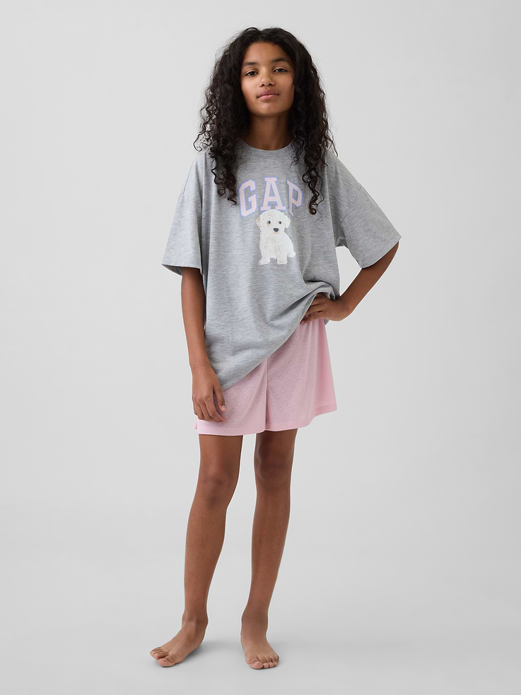 Image number 1 showing, Kids Recycled Pointelle PJ Shorts