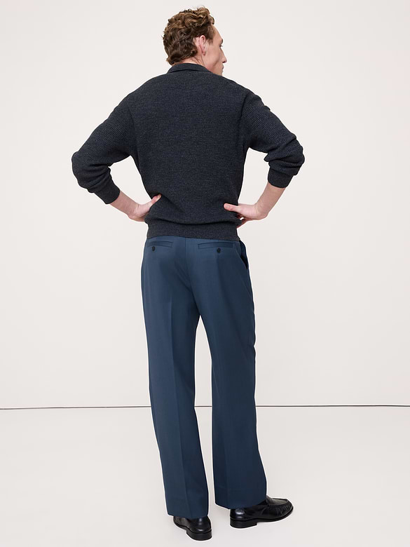 Pantalon habillé droit en sergé plissé