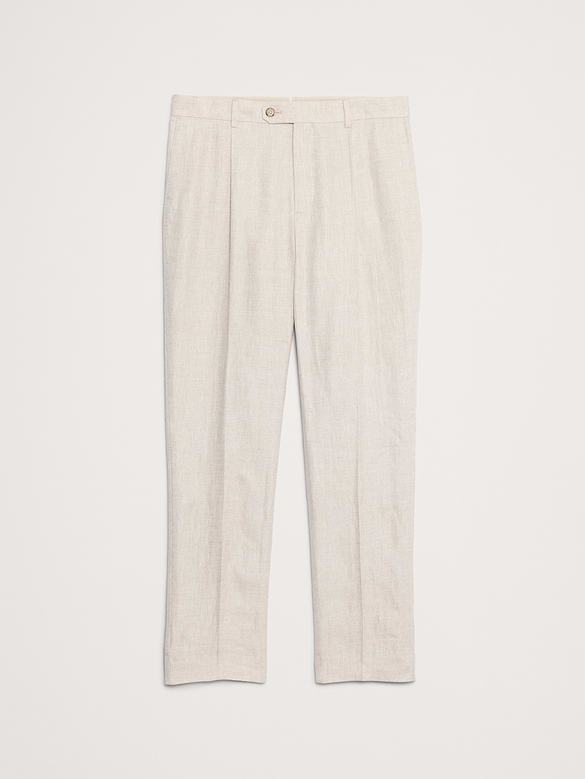 Pantalon de complet en lin à motif de chevrons, coupe étroite cintrée
