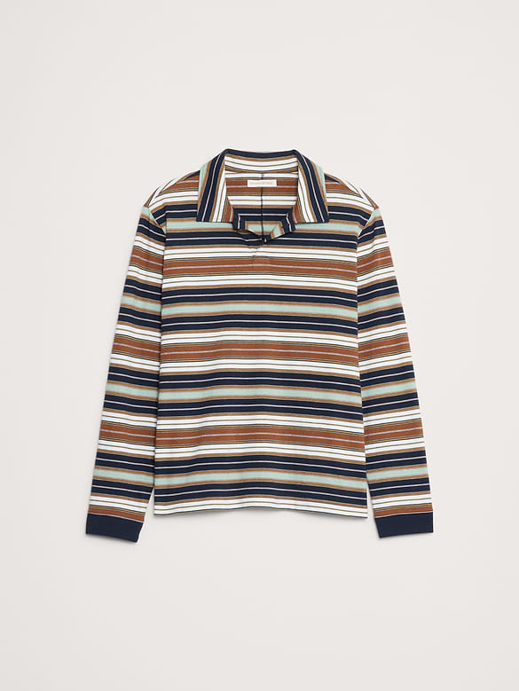 Relaxed Stripe Cotton Johnny-Collar Polo