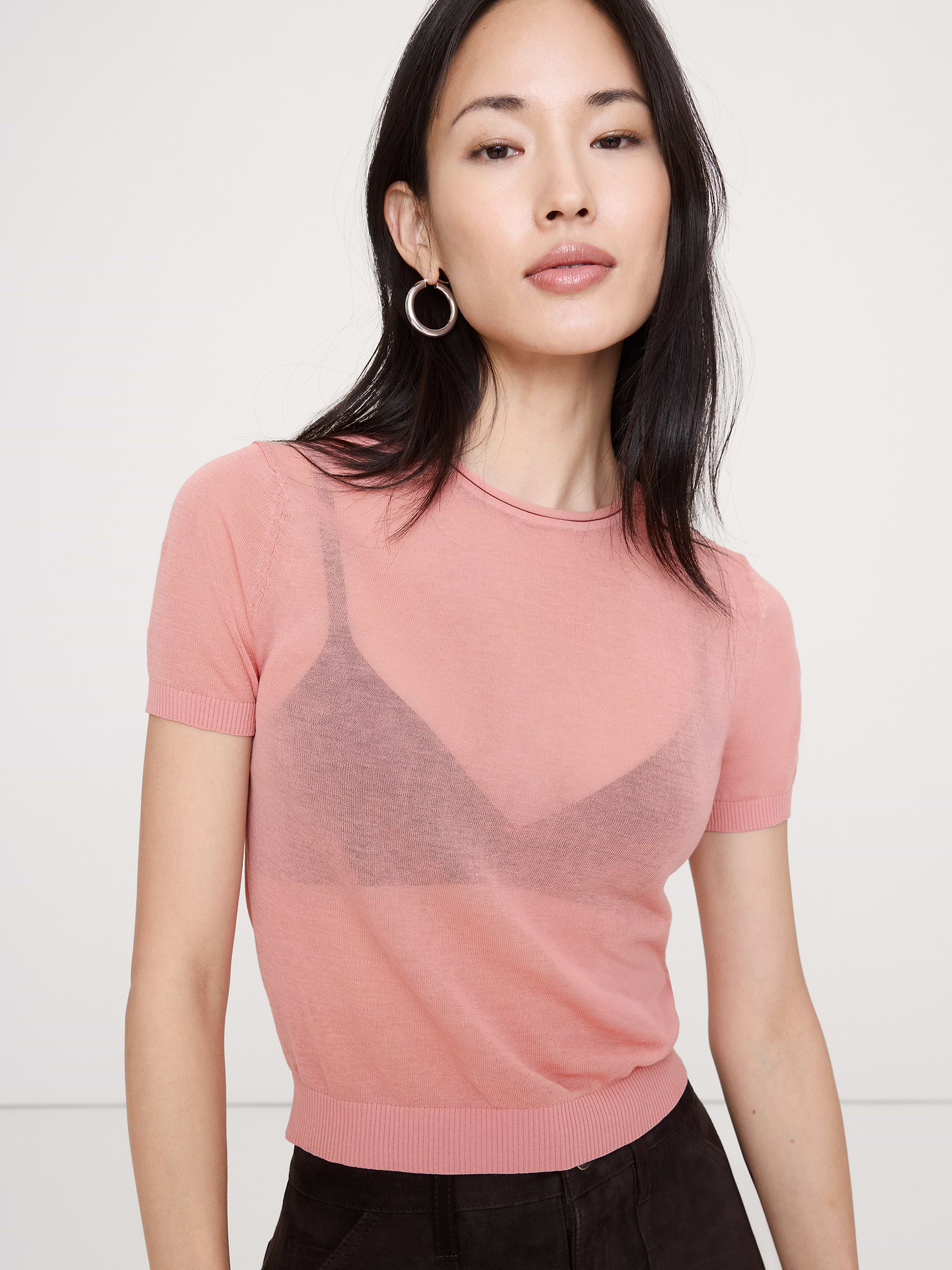 Image number 1 showing, Sheer Ultra-Fine Cotton Sweater Tee