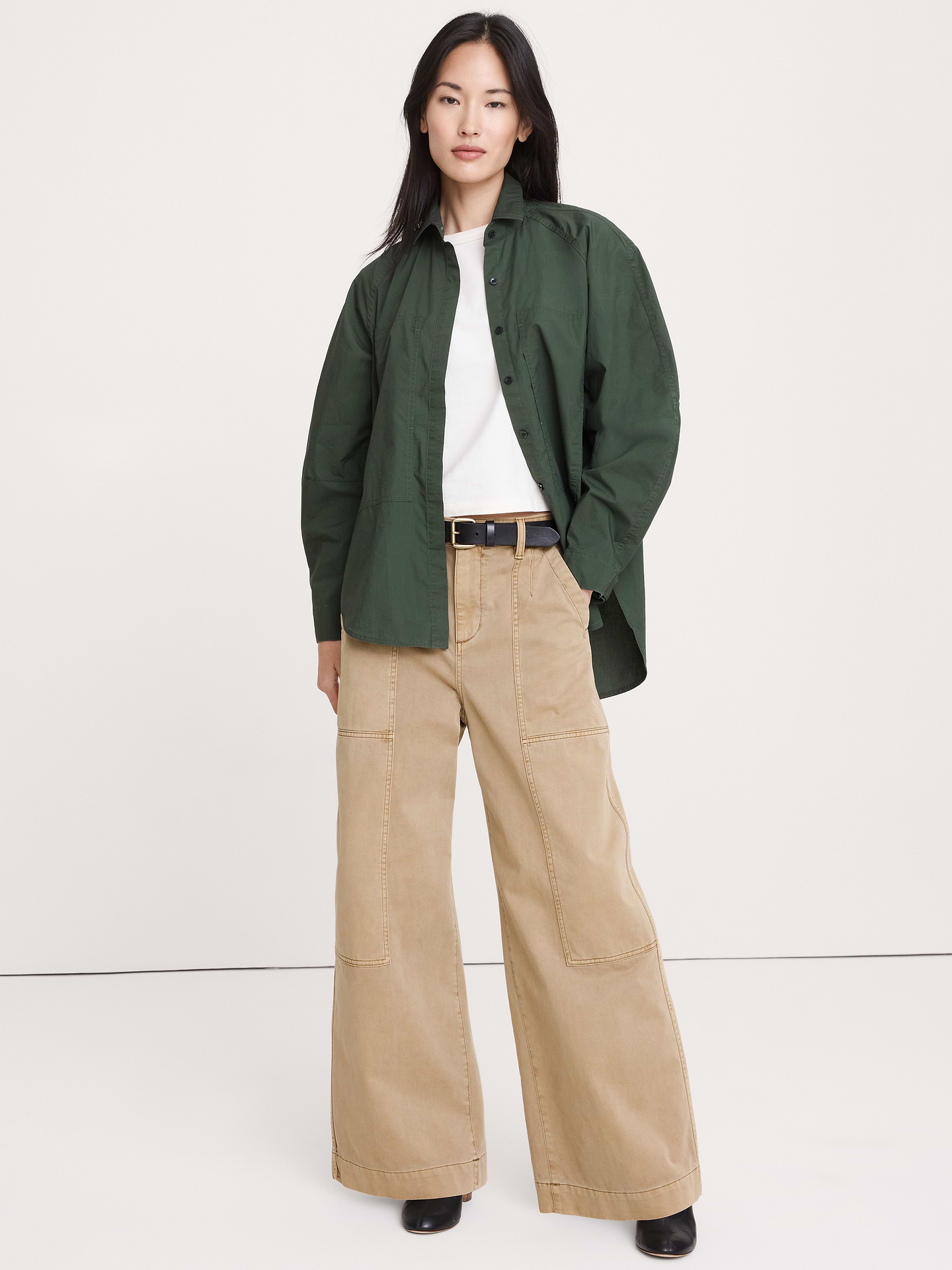 Image number 1 showing, Oversized Cotton Poplin Utility Pocket Shirt