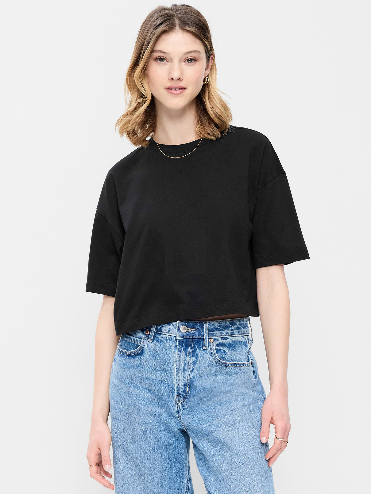 Vintage Crew-Neck Oversized Crop T-Shirt