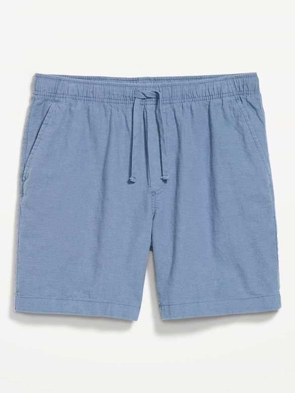 Short de jogging en mélange de lin, entrejambe de 18 cm