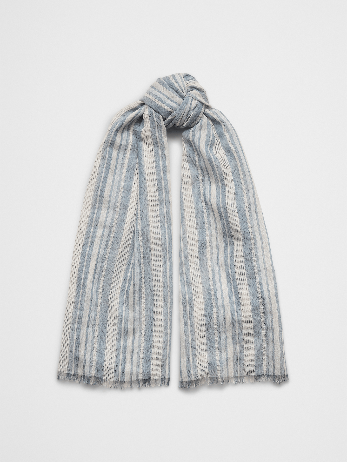 Image 1 of 3, This airy scarf features a classic stripe pattern in soft, muted tones for a look that feels both timeless and modern. Generously sized at 32” x 78”, it offers endless styling possibilities—wrap it loosely around your shoulders, drape it as a chic cover-up, or knot it on your favorite tote for a subtle statement., Made exclusively for Banana Republic Factory., Product #855301