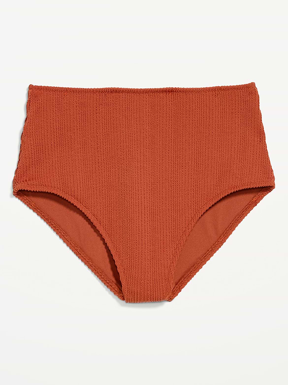High-Waisted Ribbed Bikini Swim Bottoms