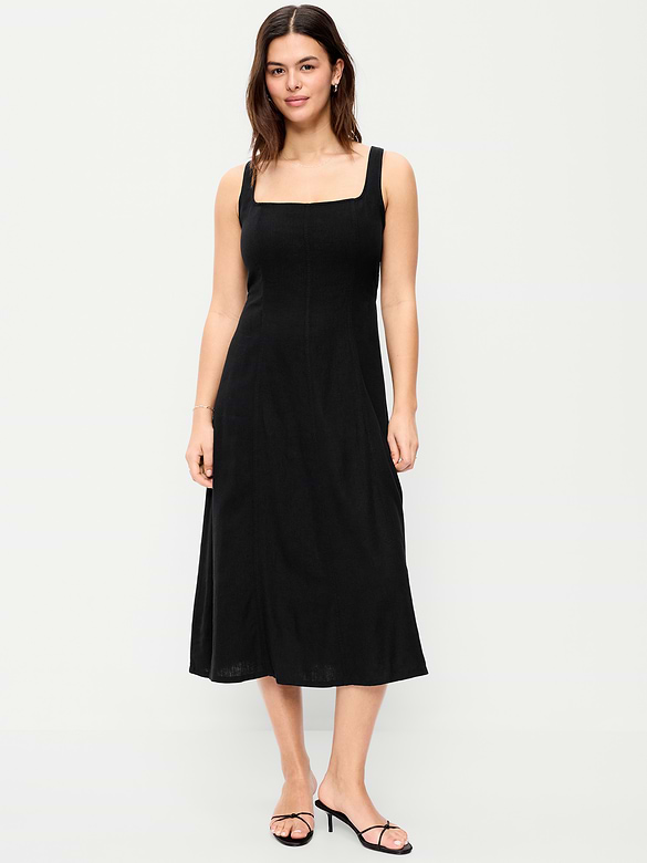 Fit & Flare Sleeveless Linen-Blend Midi Dress