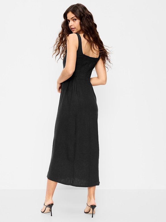 Fit & Flare Sleeveless Linen-Blend Midi Dress