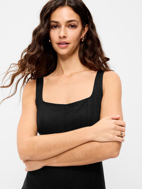 Fit & Flare Sleeveless Linen-Blend Midi Dress