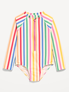 Image number 1 showing, Printed Zip-Front Rashguard One-Piece Swimsuit for Toddler Girls